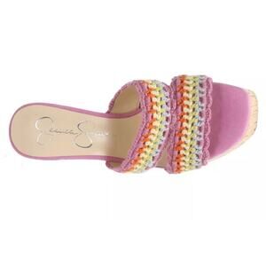 Jessica Simpson Women’s 8.5 Satela Cork Wedge Slip On Crochet Sandal Pink